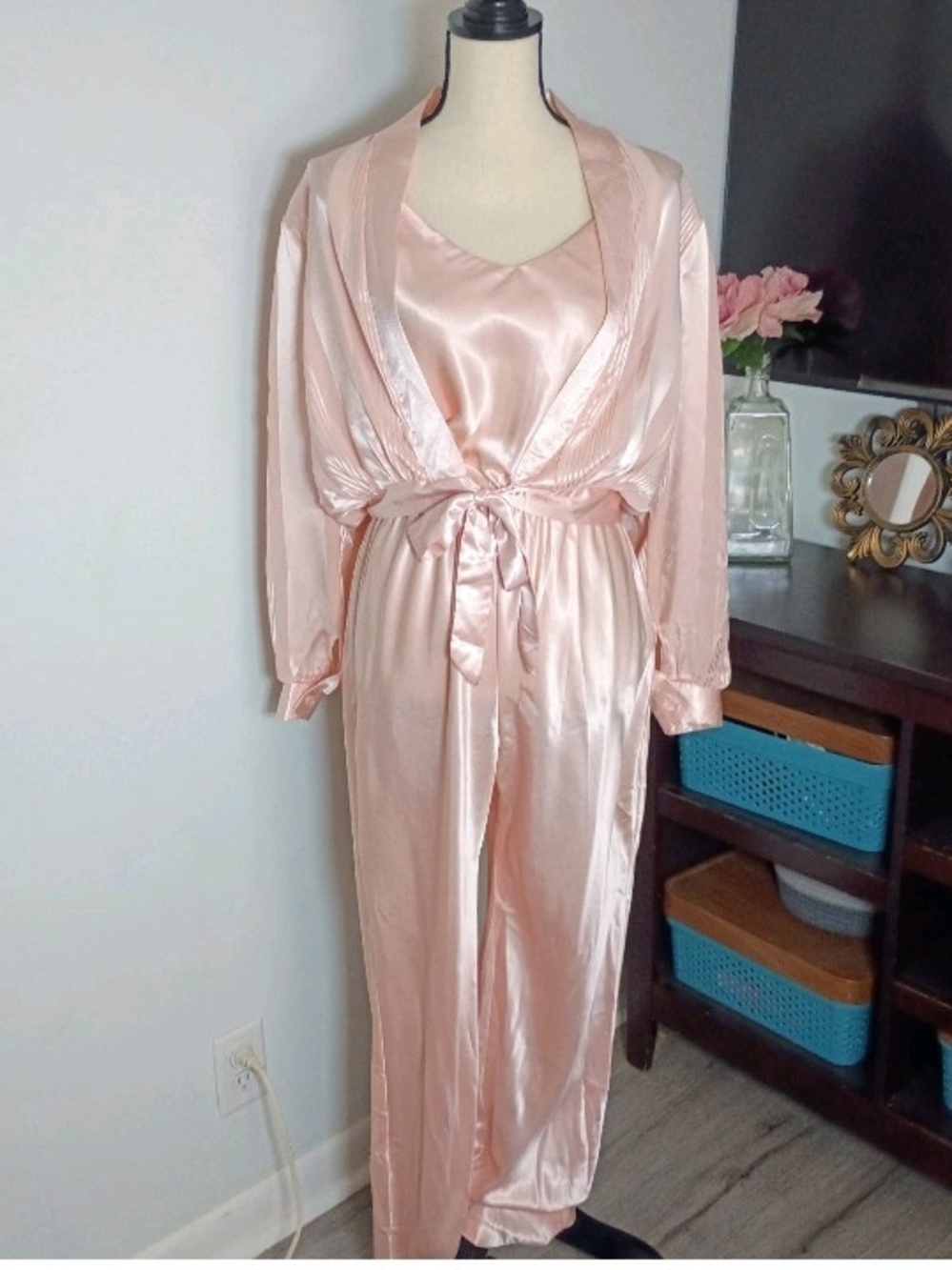 Vintage California Dynasty Satin Jumpsuit W/ Matching Jacket Blush Pink, Medium